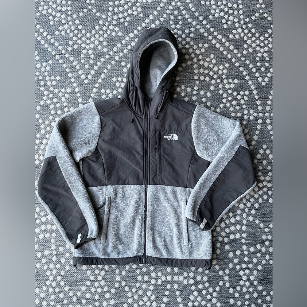 The North Face Hooded Polartec Fleece Jacket Coat Womens SMALL Grey Gray